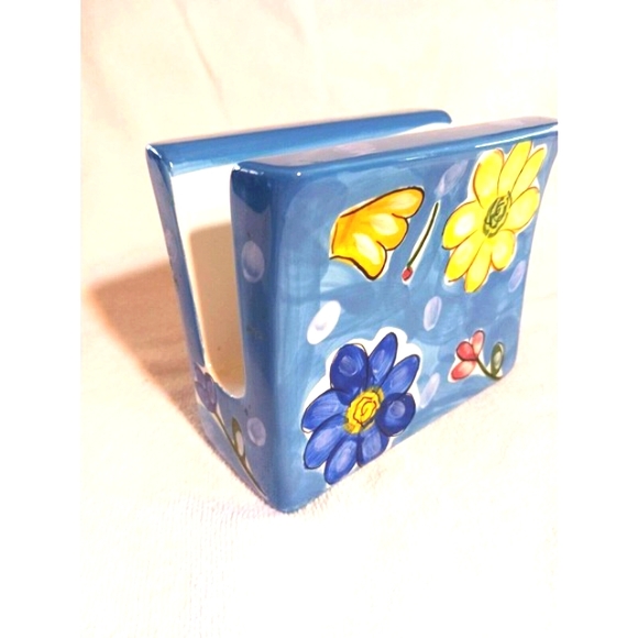 Blue Floral & Fruits Napkin Holder Ceramic - ADORABLE!! - Picture 1 of 10